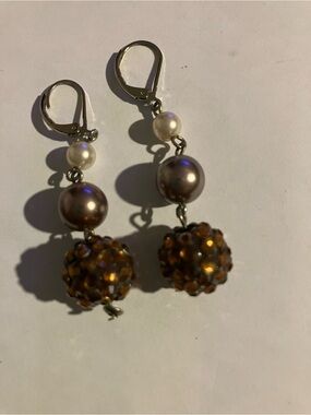 Pearl and Amber Bead Drop Earrings - Women Jewelry